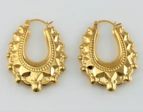 9ct Yellow Gold Victorian Style Spiked Oval Creole Hoop Earrings 1.9 gr