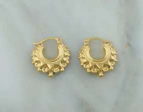 9ct Yellow Gold Victorian Style Spiked Round Creole Hoop Earrings 17mm