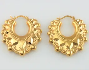 9ct Yellow Gold Victorian Style Spiked Round Creole Hoop Earrings