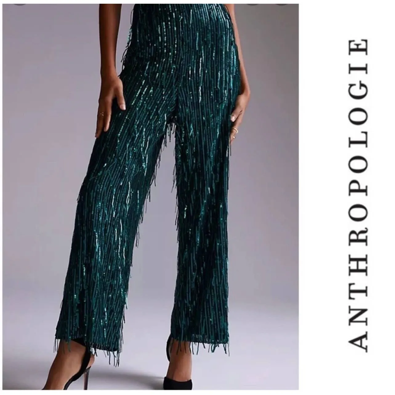 Anthropologie Maeve Sequin Green Pants Party Formal Size 8 New