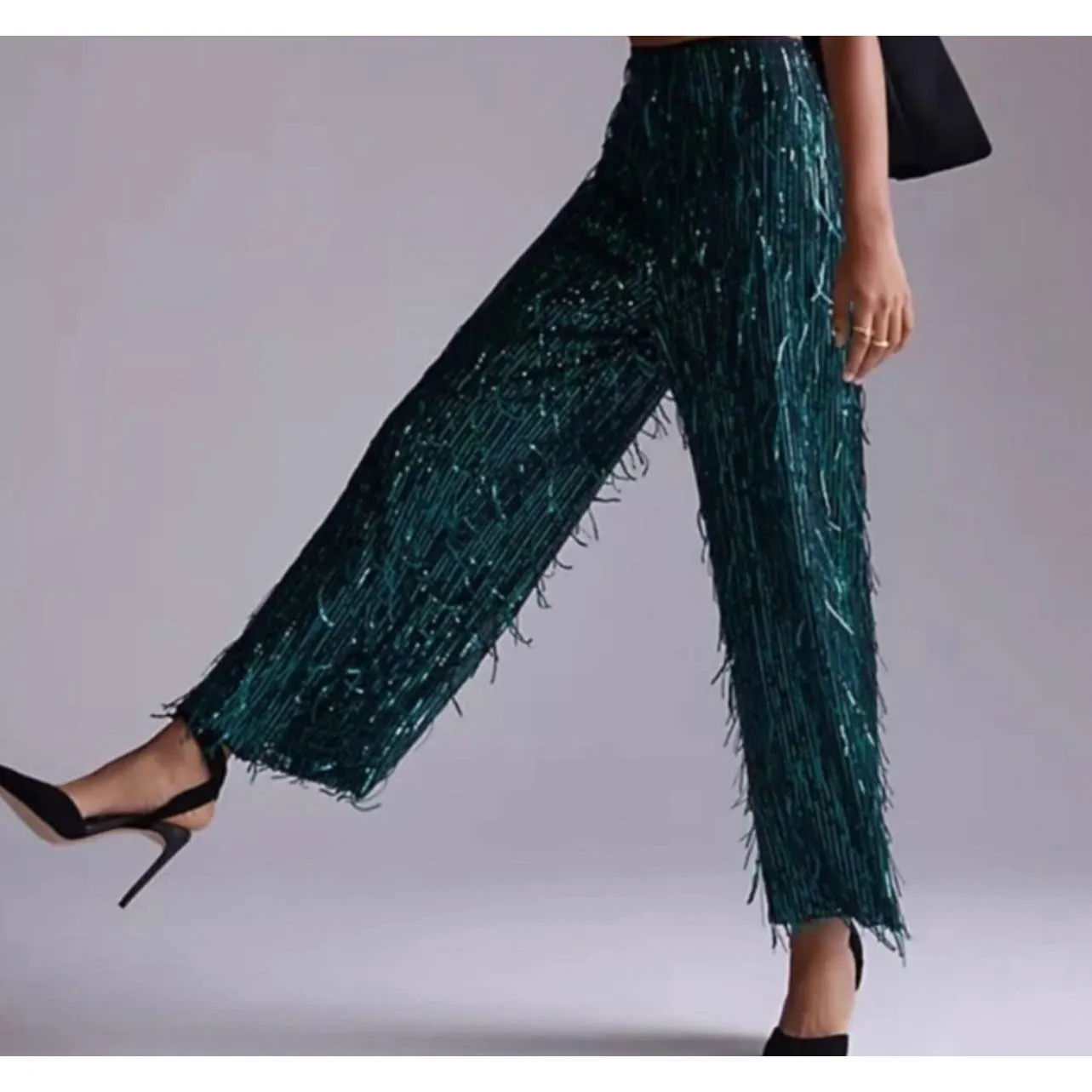 Anthropologie Maeve Sequin Green Pants Party Formal Size 8 New