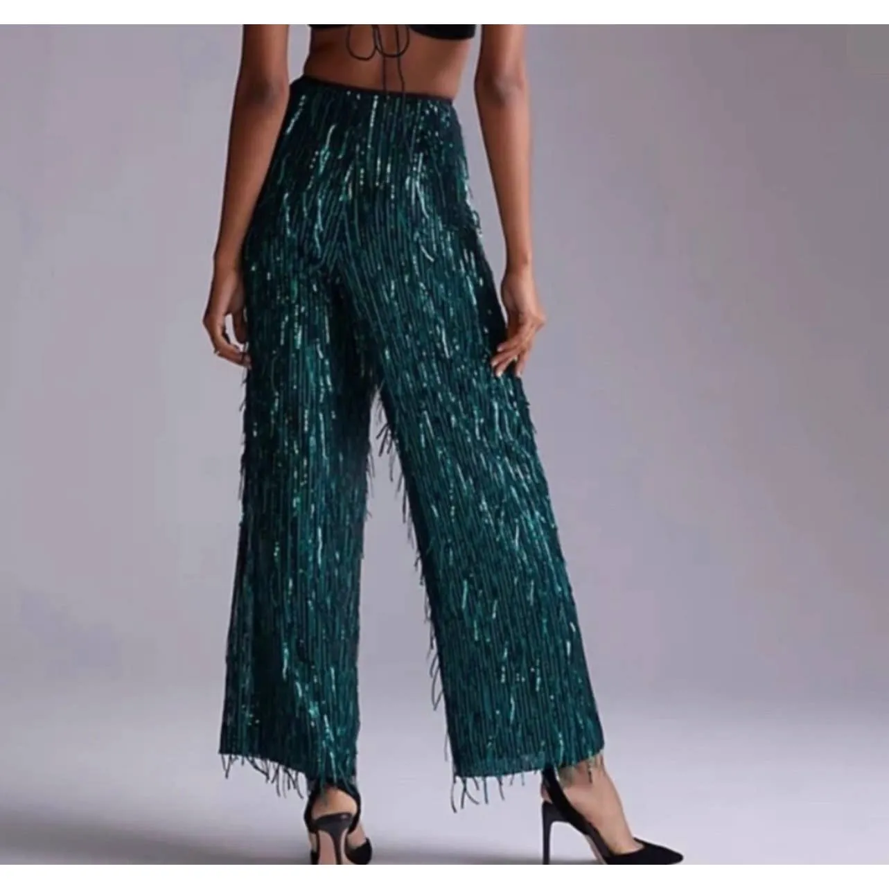 Anthropologie Maeve Sequin Green Pants Party Formal Size 8 New