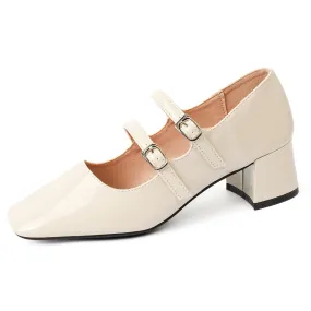Ballet Flats with Low Heel, Double Strap, Lined Interior