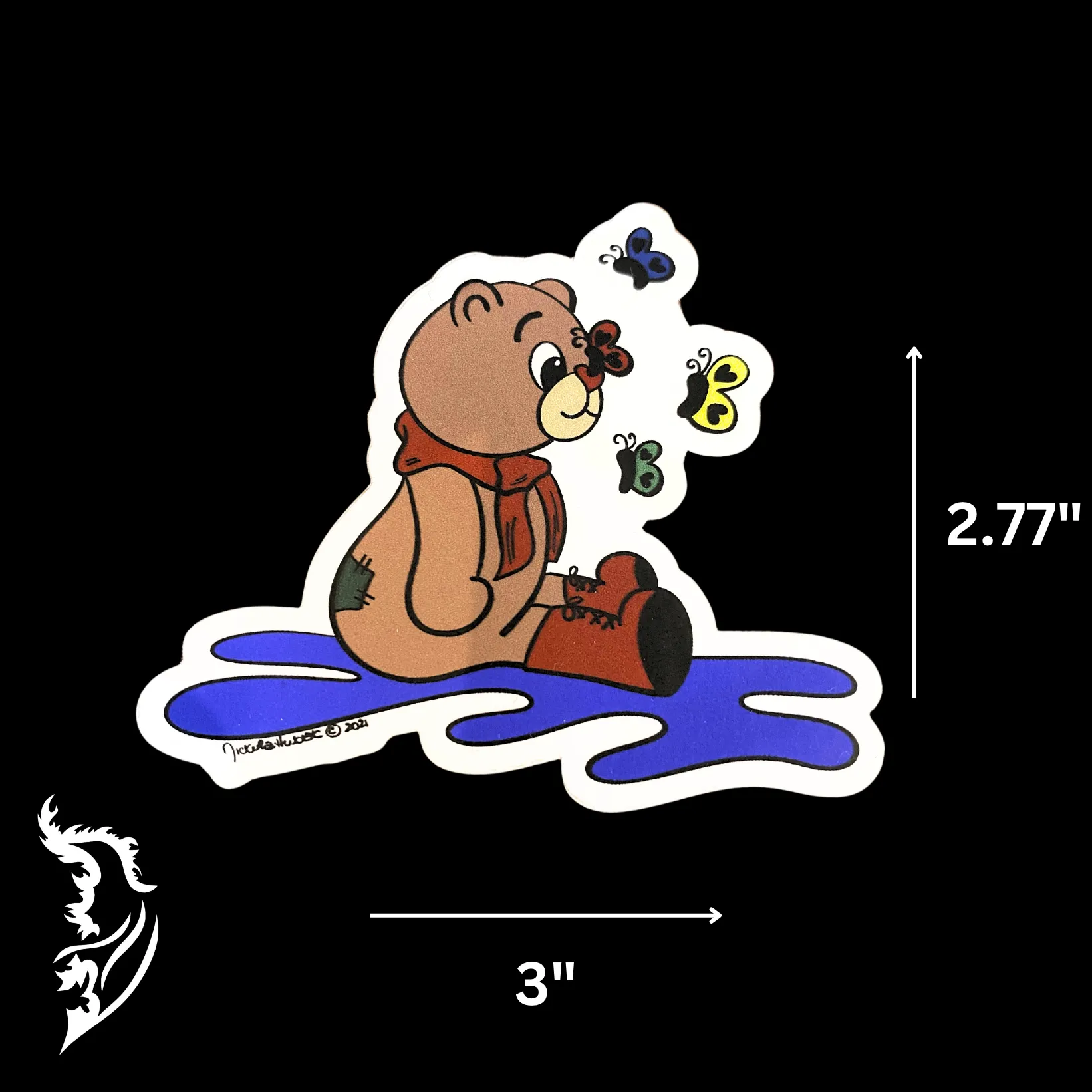 Bear with Butterflies Hand-drawn Vinyl Sticker