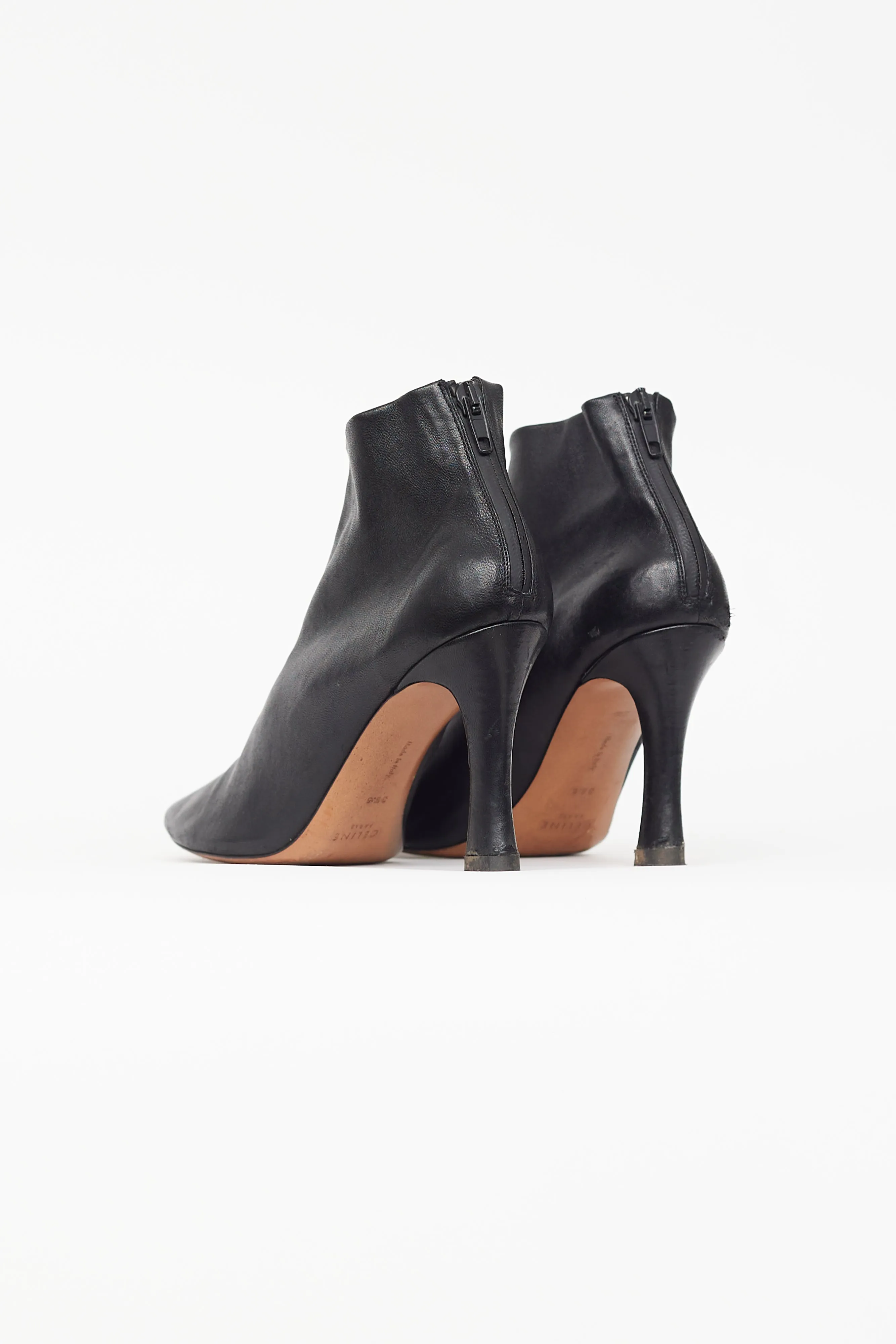 Black Leather Square Toe Heel Ankle Boot
