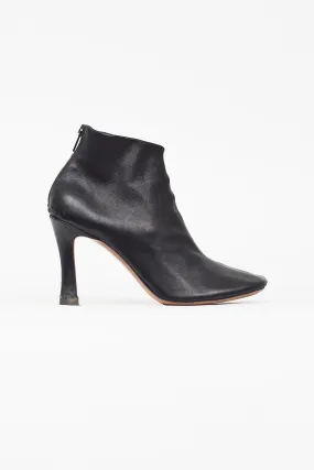 Black Leather Square Toe Heel Ankle Boot
