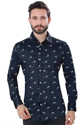 Blue Striped Horse Print Cotton Shirt