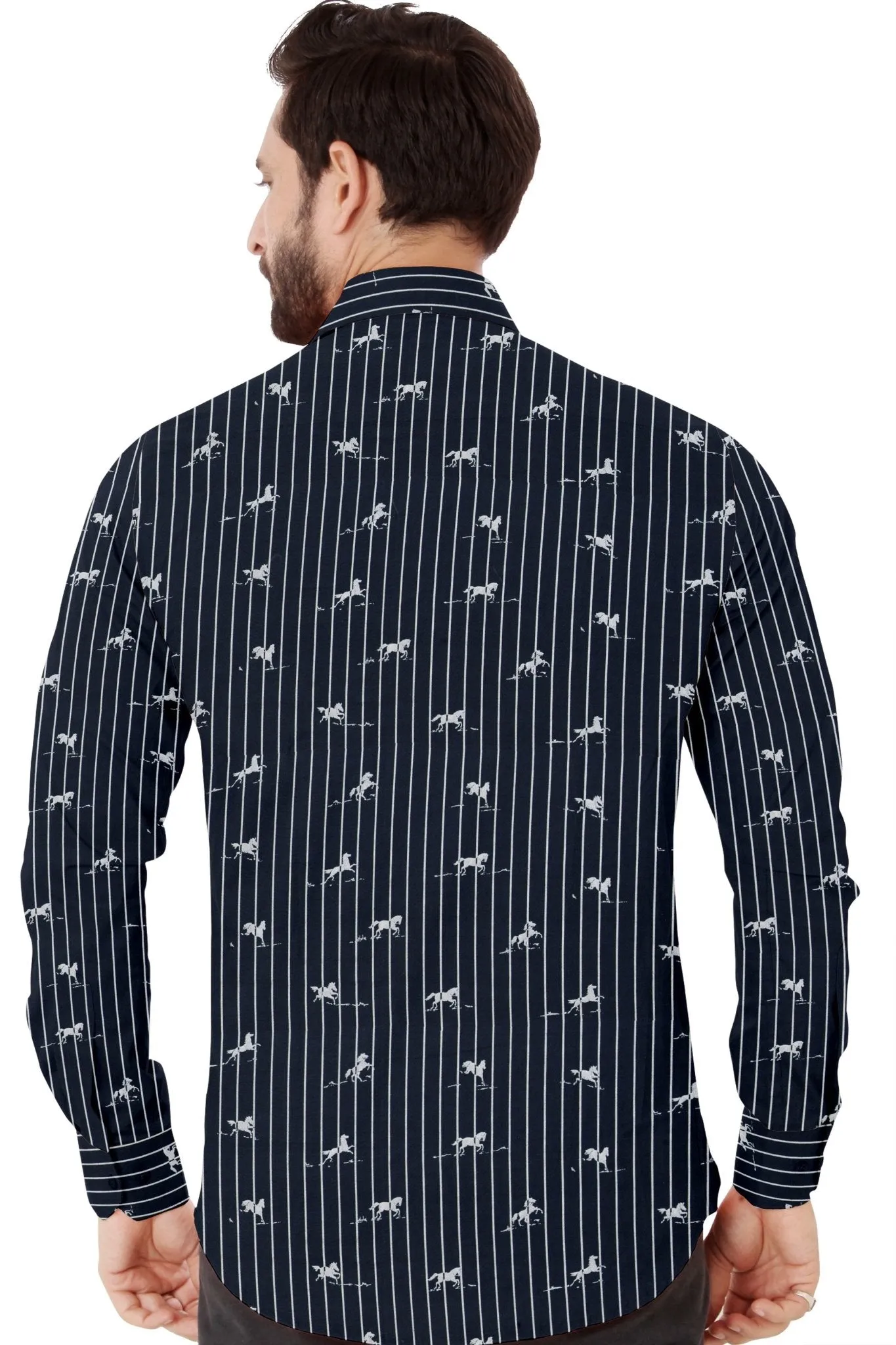 Blue Striped Horse Print Cotton Shirt