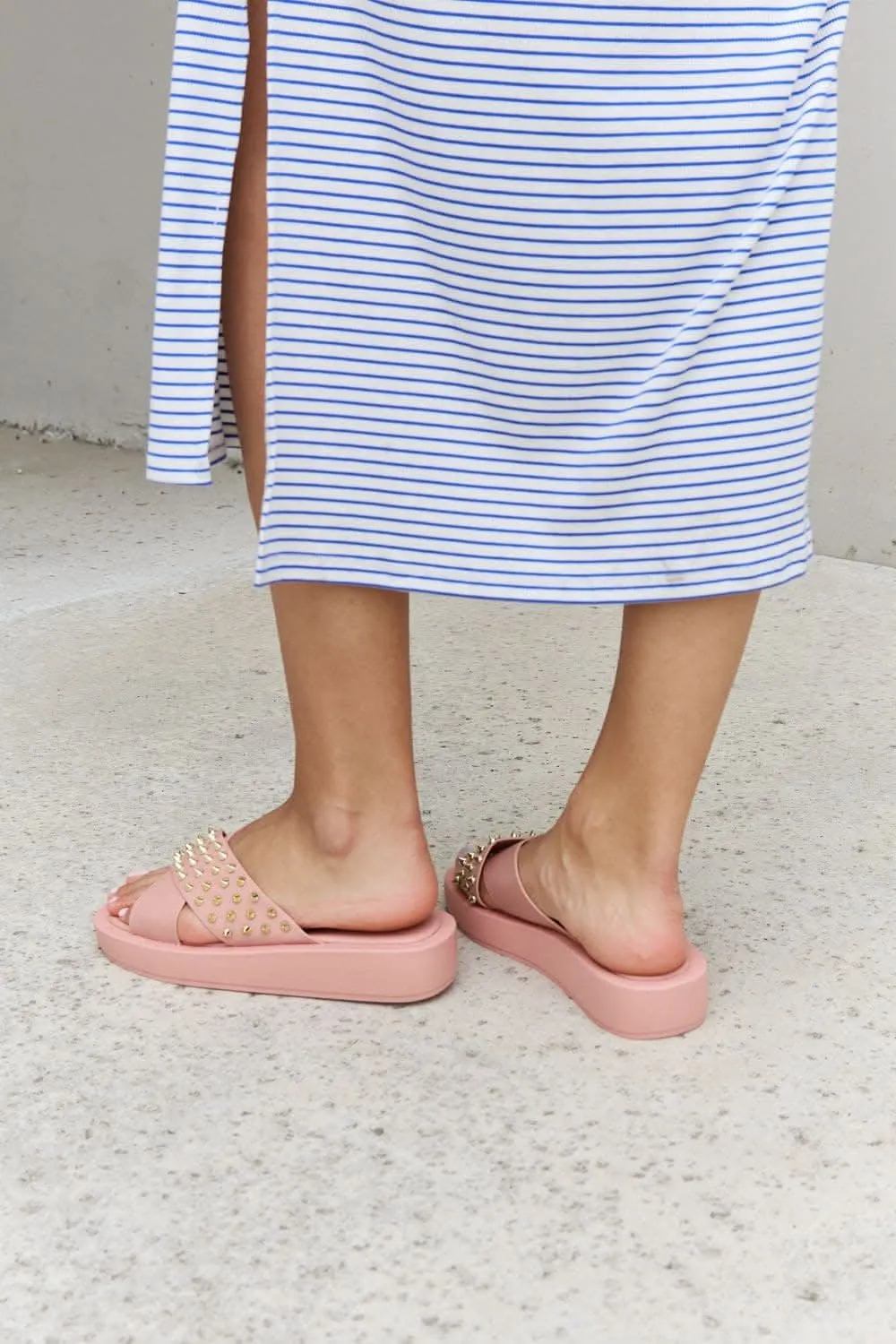 Blush studded cross strap sandals