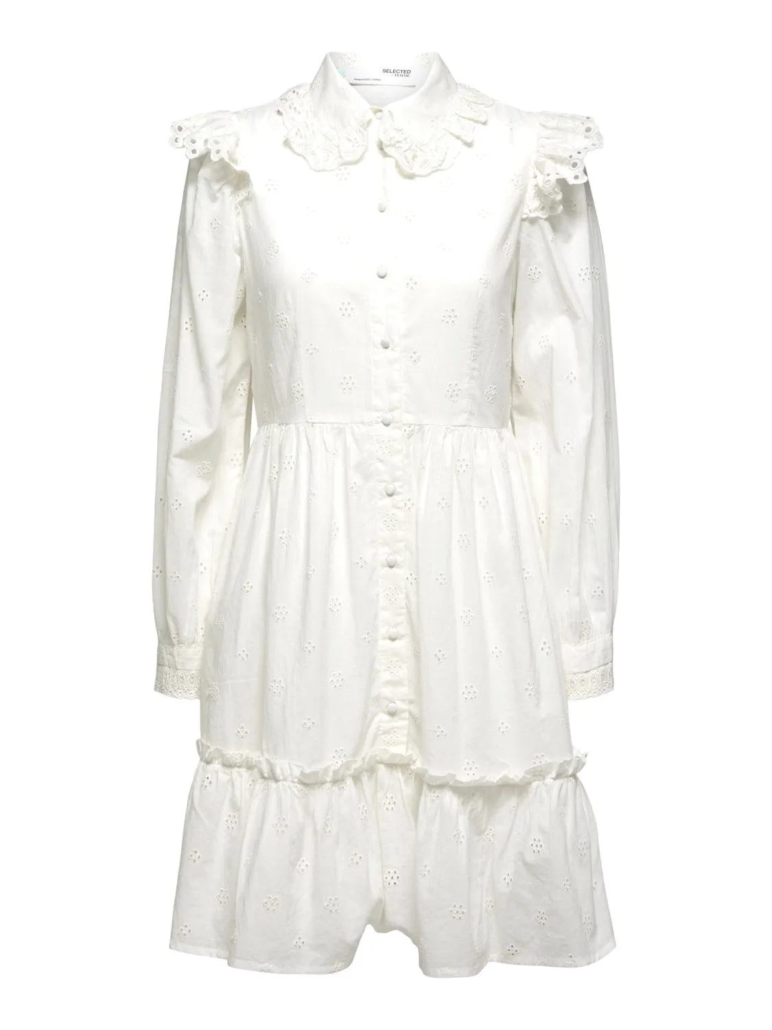 Brody LS Short Broderi Shirt - Snow White