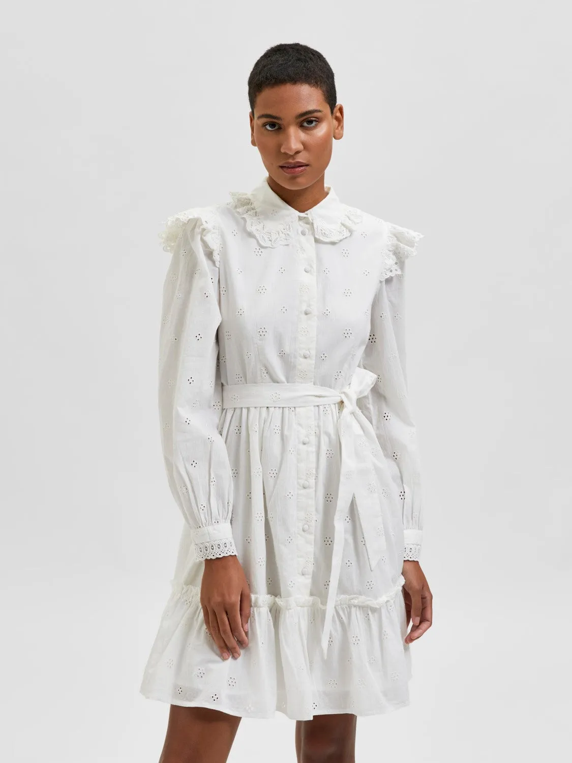 Brody LS Short Broderi Shirt - Snow White