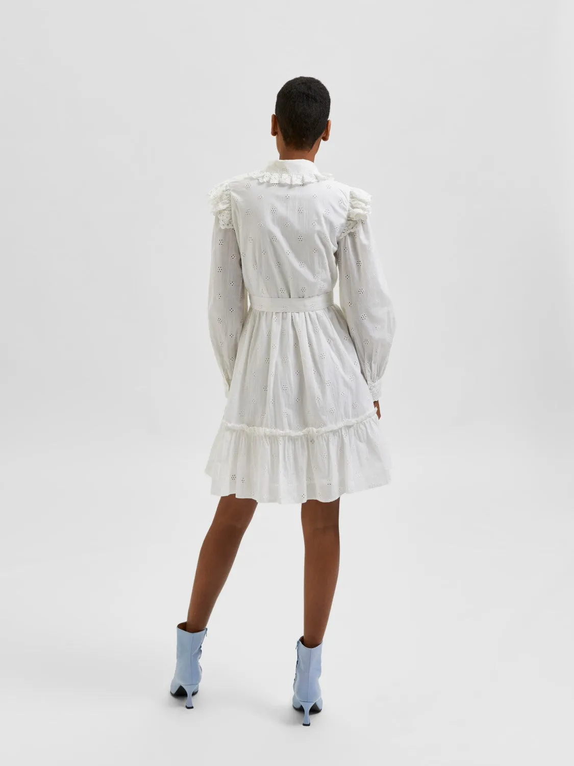 Brody LS Short Broderi Shirt - Snow White