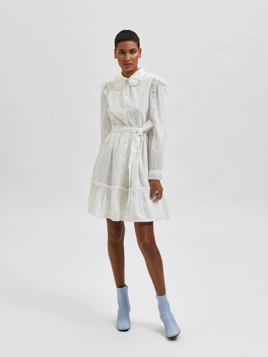 Brody LS Short Broderi Shirt - Snow White