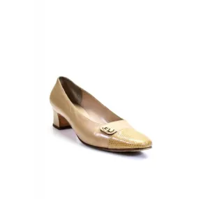 Camel snakeskin Ferragamo low heels w chrome Gancini