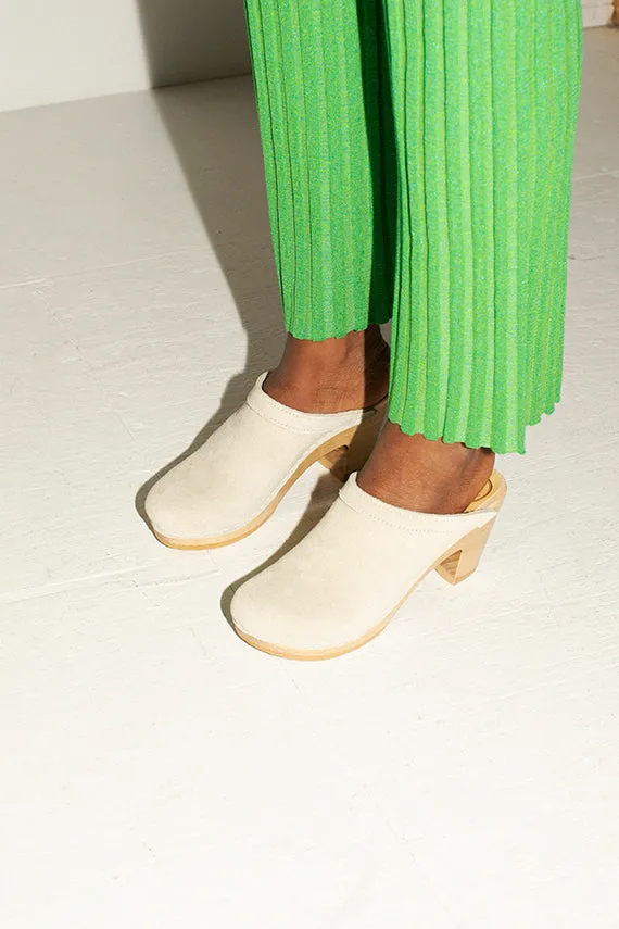 Chalk Suede Old School Clog on High Heel