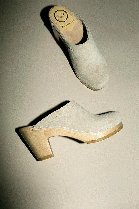 Chalk Suede Old School Clog on High Heel
