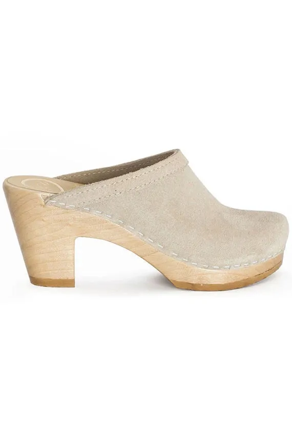 Chalk Suede Old School Clog on High Heel