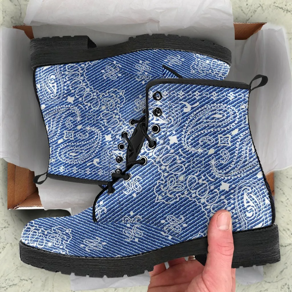 Combat Boots - Blue Paisley | Boho Shoes, Handmade Lace Up Boots, Vegan Leather Lace Up Boots, 90s Boots, 2000s Boots, Hipster Boots