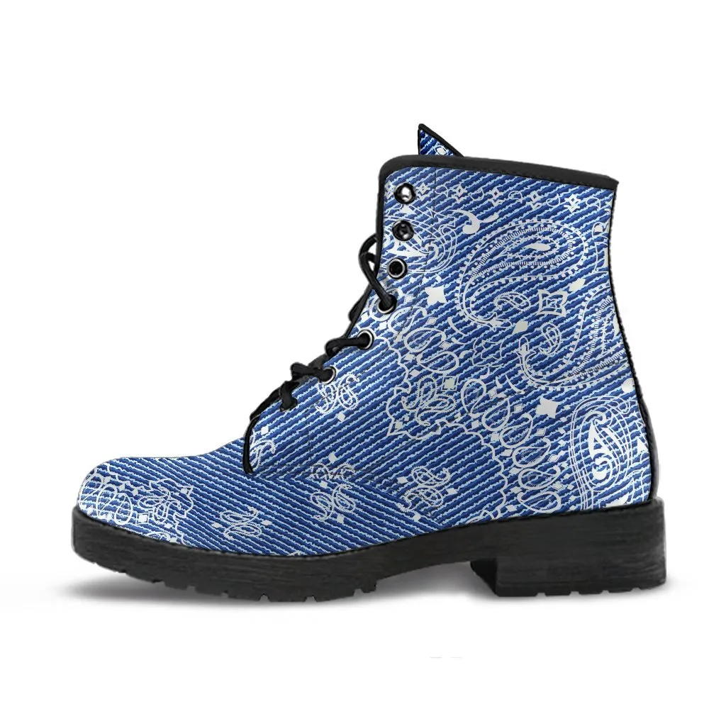 Combat Boots - Blue Paisley | Boho Shoes, Handmade Lace Up Boots, Vegan Leather Lace Up Boots, 90s Boots, 2000s Boots, Hipster Boots