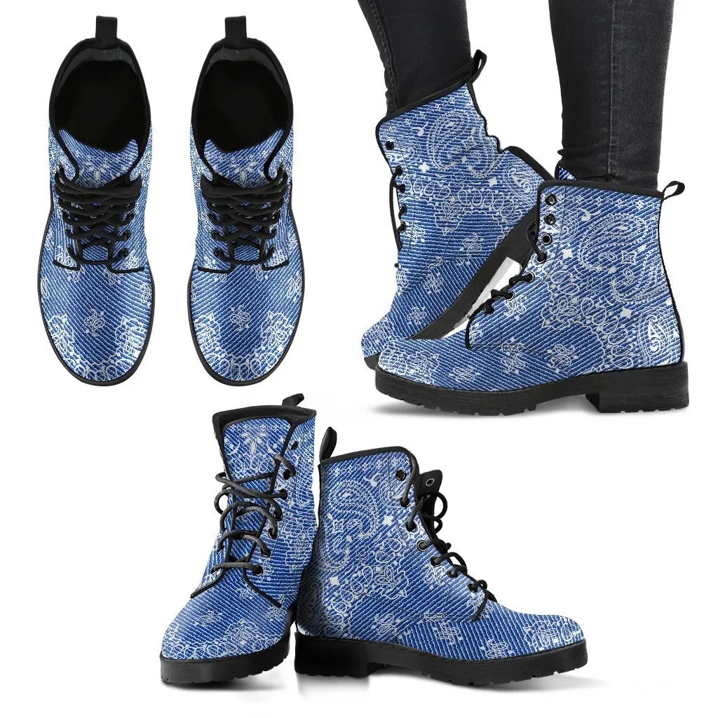 Combat Boots - Blue Paisley | Boho Shoes, Handmade Lace Up Boots, Vegan Leather Lace Up Boots, 90s Boots, 2000s Boots, Hipster Boots