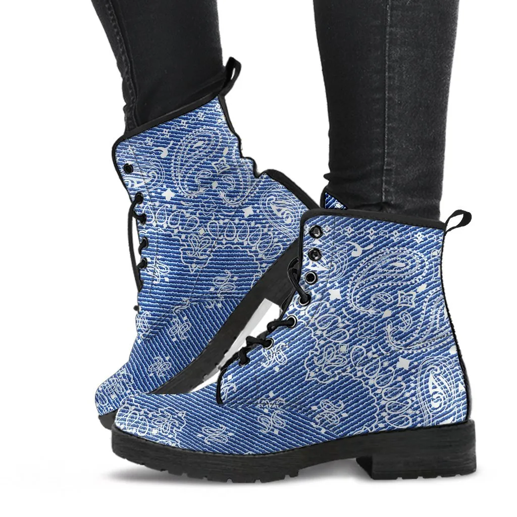 Combat Boots - Blue Paisley | Boho Shoes, Handmade Lace Up Boots, Vegan Leather Lace Up Boots, 90s Boots, 2000s Boots, Hipster Boots