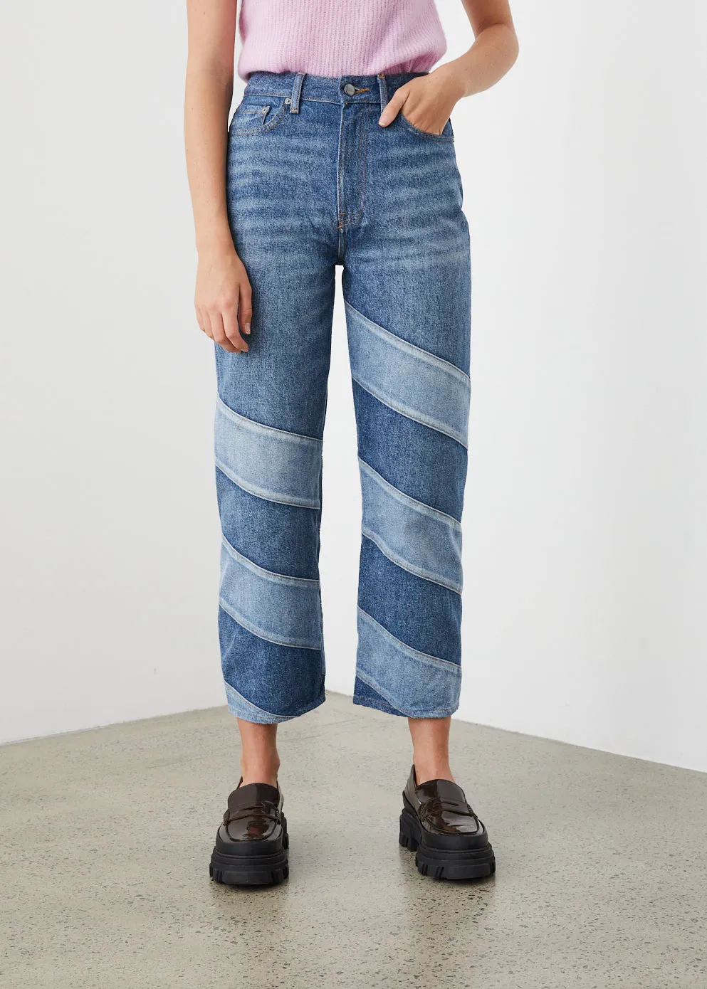 Cutline Straight Leg Jeans
