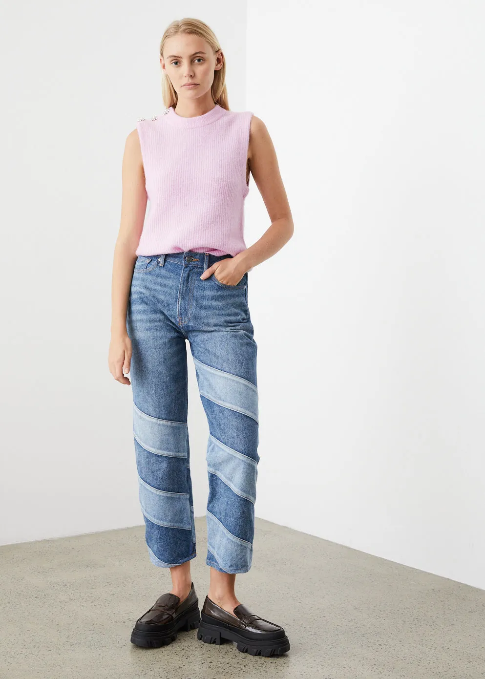 Cutline Straight Leg Jeans
