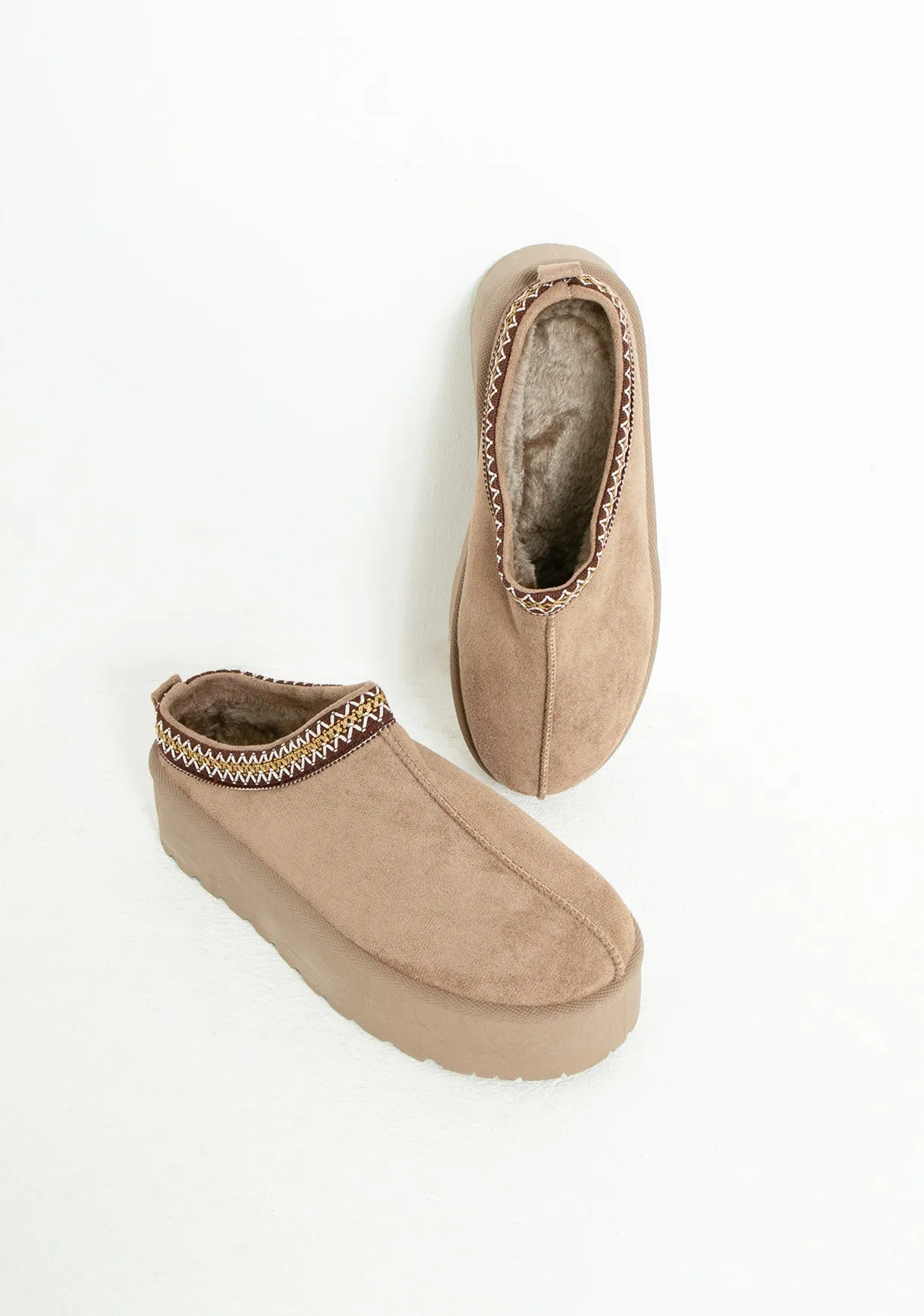 Emily Mocha Platform Faux Fur Lined Slip On Boots