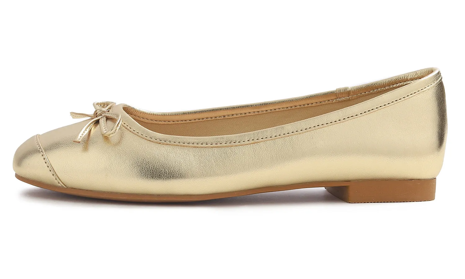 Feversole Women's Square Toe Fashion Bow Tie Dress Slip On Ballet Flats Metallic Vegan Leather