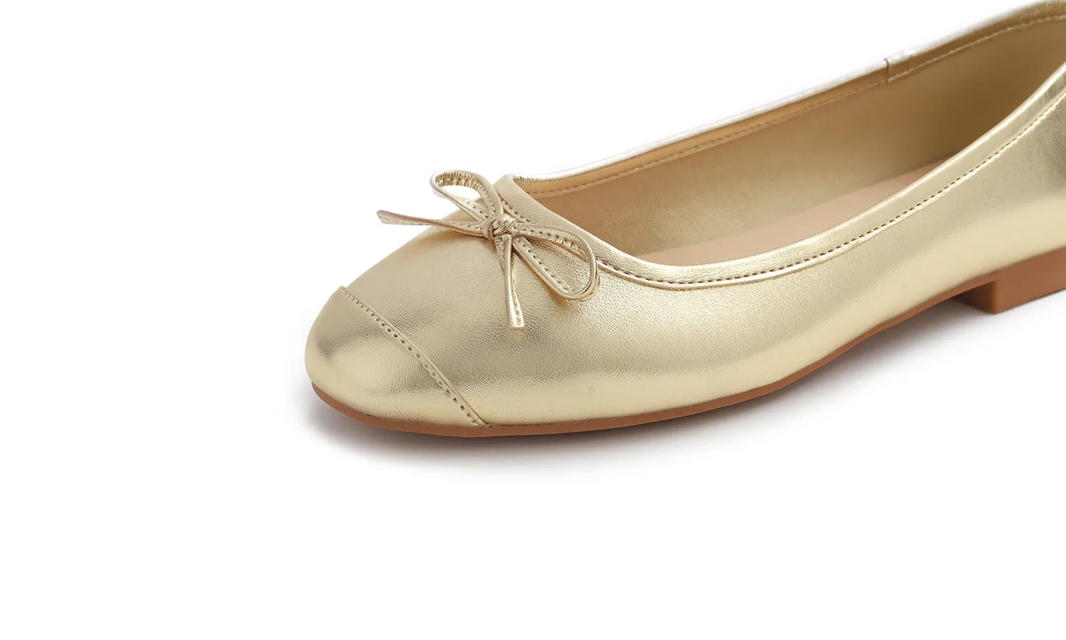 Feversole Women's Square Toe Fashion Bow Tie Dress Slip On Ballet Flats Metallic Vegan Leather