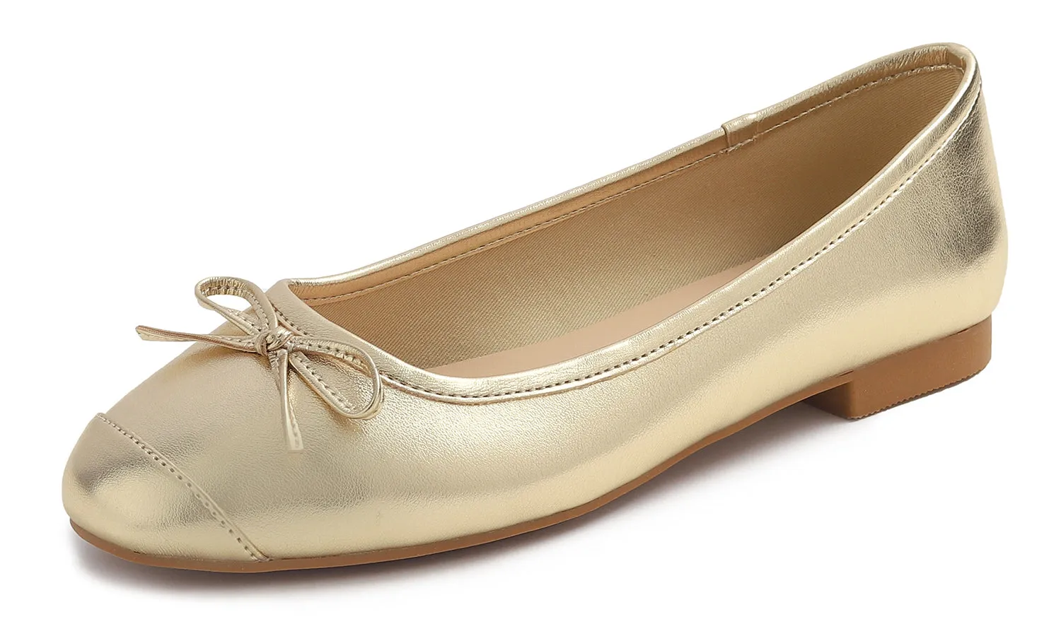 Feversole Women's Square Toe Fashion Bow Tie Dress Slip On Ballet Flats Metallic Vegan Leather