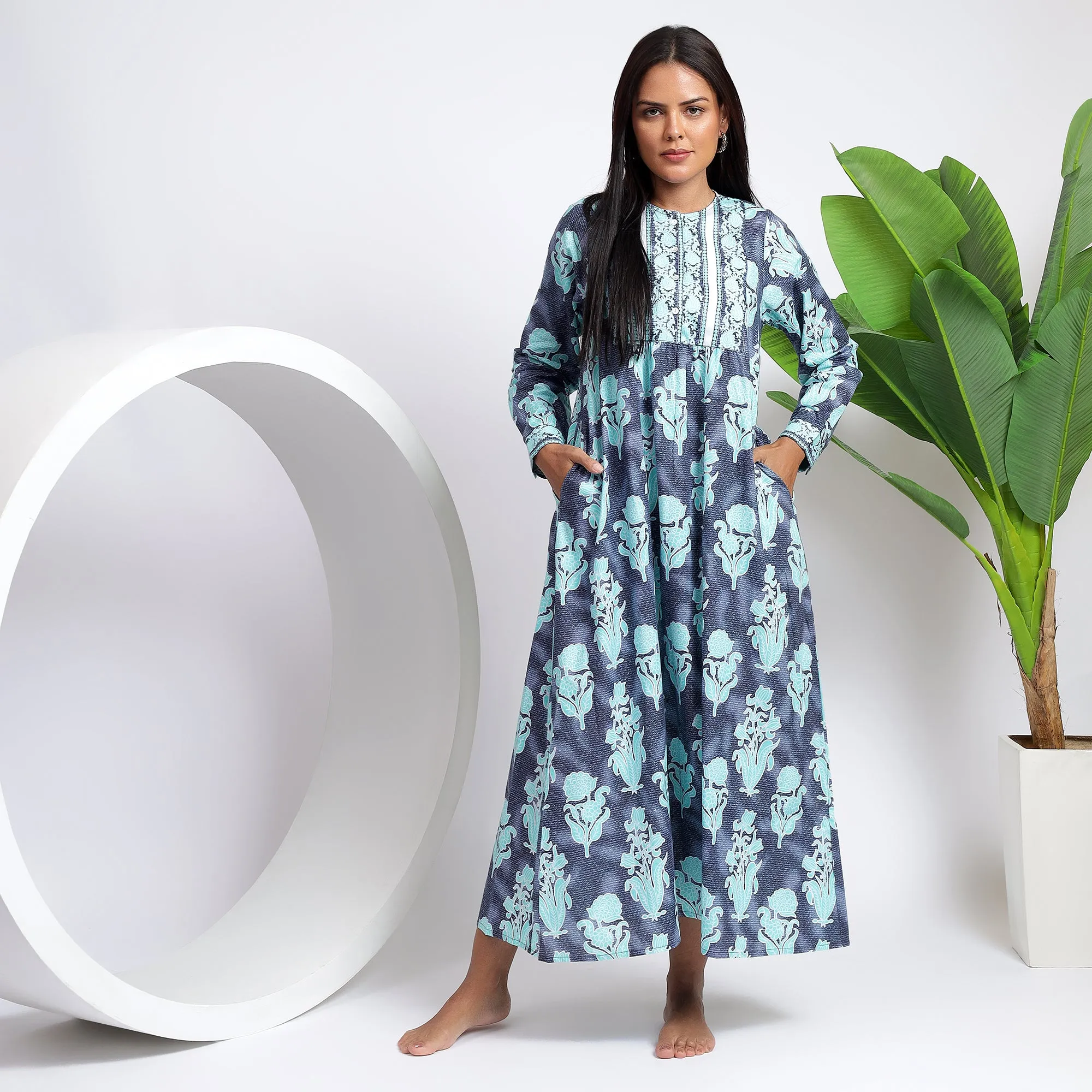 Floral Buti Prints Cotton Midi Dresses - Formal Chic Attire