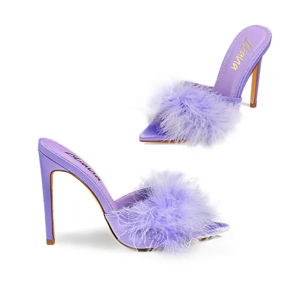 Fur Open Toe Mule Sandal Heels