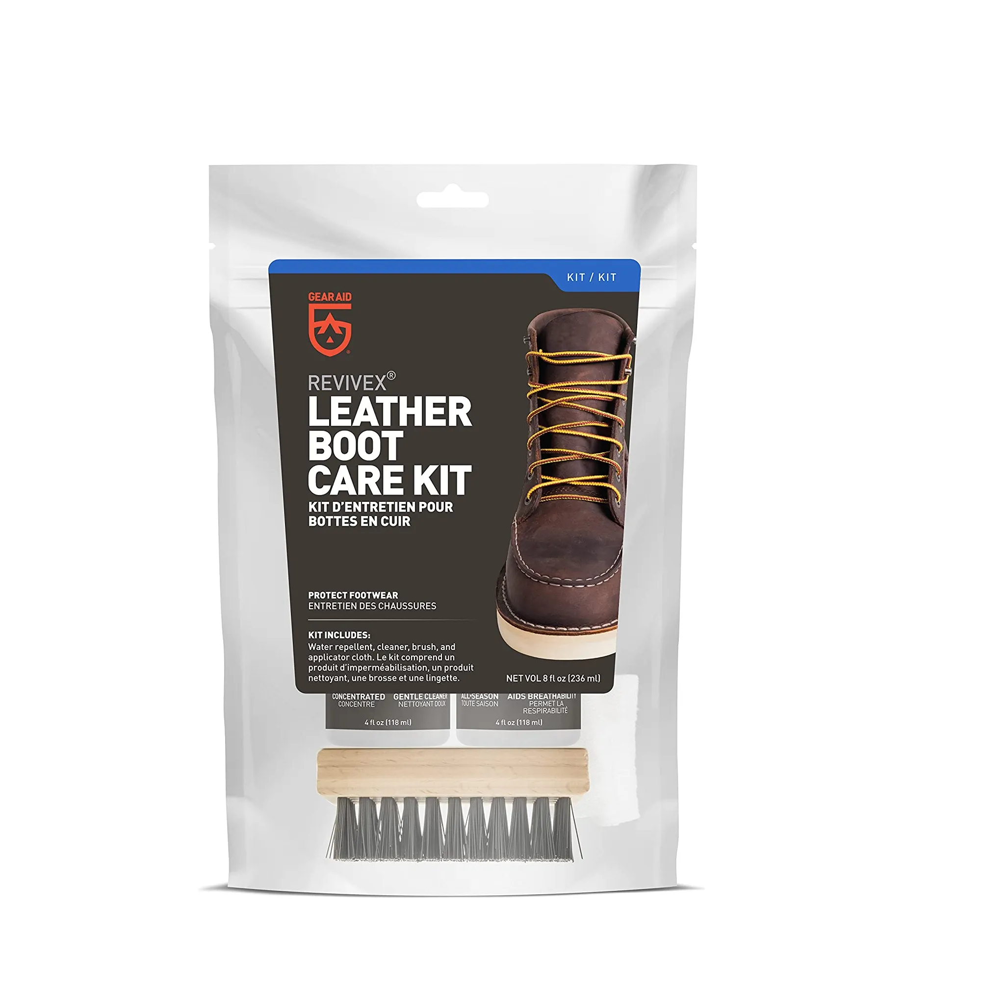 Gear Aid Revivex Leather Boot Care Kit with Water Repellent Cleaner Brush and Cloth