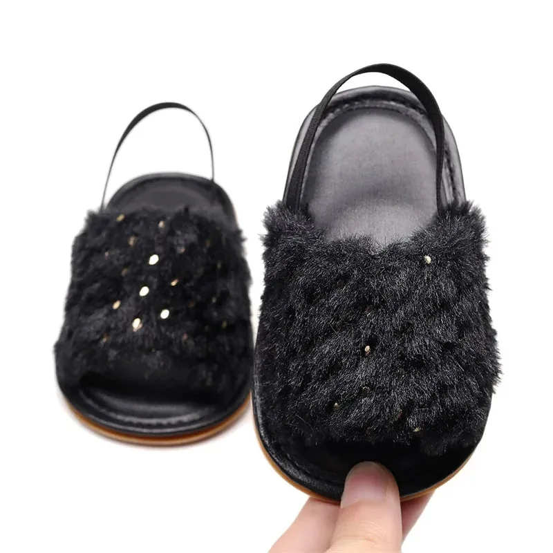 Gold Dot Open Toe Princess Flats Walking Shoes