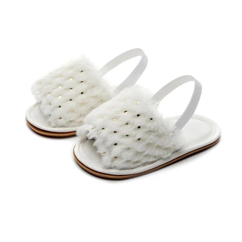Gold Dot Open Toe Princess Flats Walking Shoes