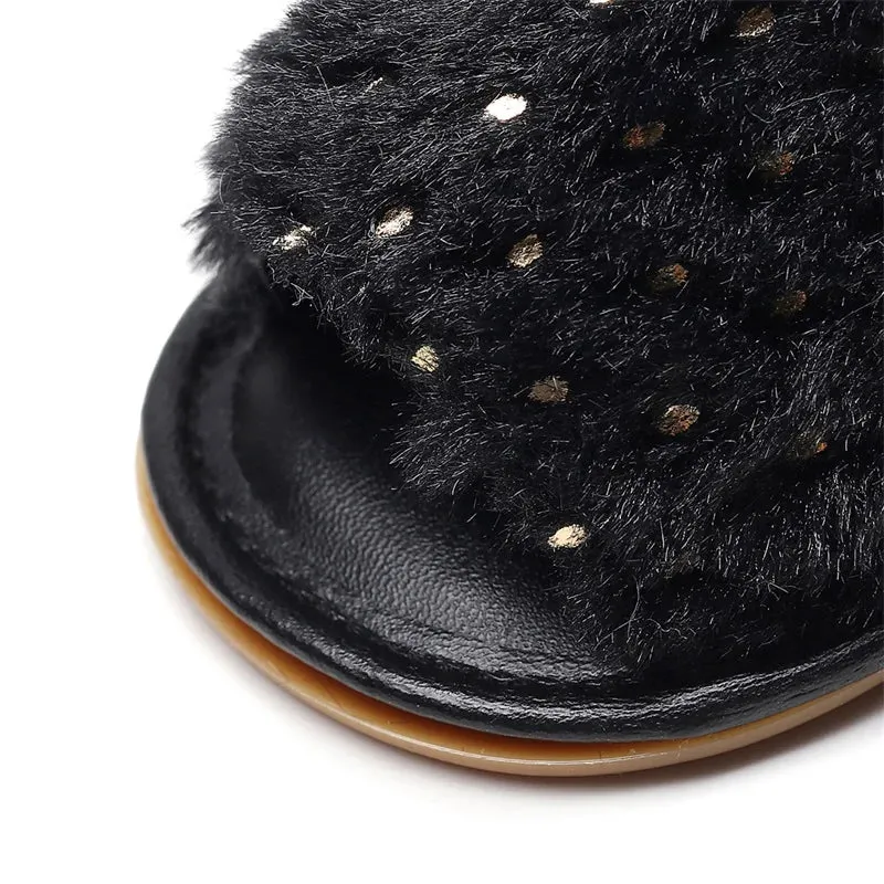 Gold Dot Open Toe Princess Flats Walking Shoes