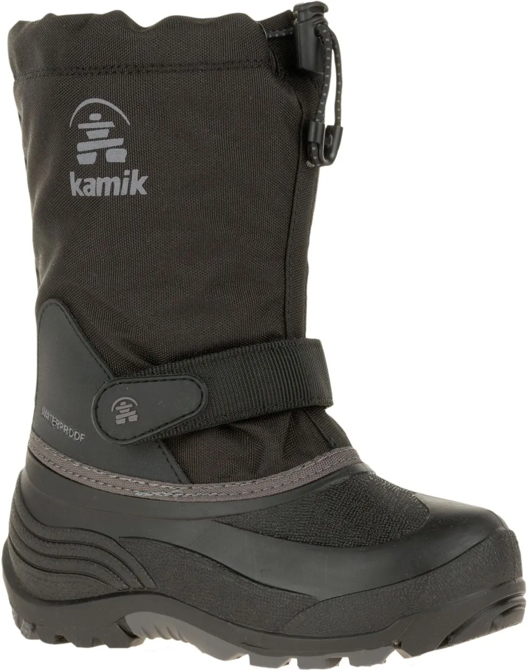Kamik Kids Waterbug5 Pull On Rounded Toe Waterproof Snow Boots, Black/Charcoal