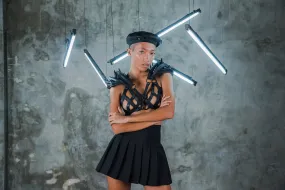 Modular Orbit Spiked Leather Harness   Epaulette