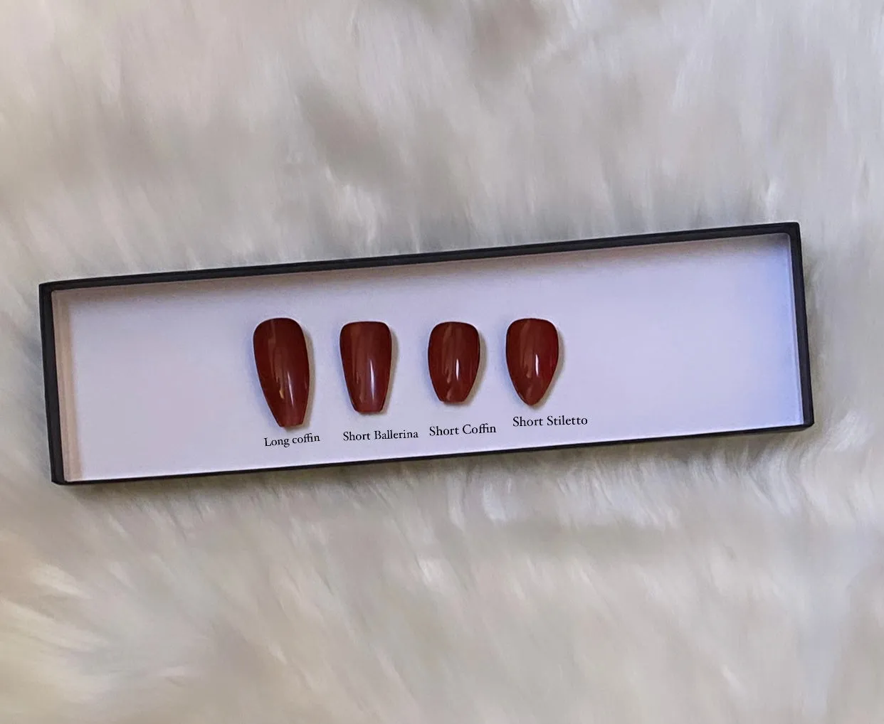 Shaded in the Snow: A Signature Classic | Ruby, No Woo, Red Bottoms | 20 NAILS PRESS-ON SET