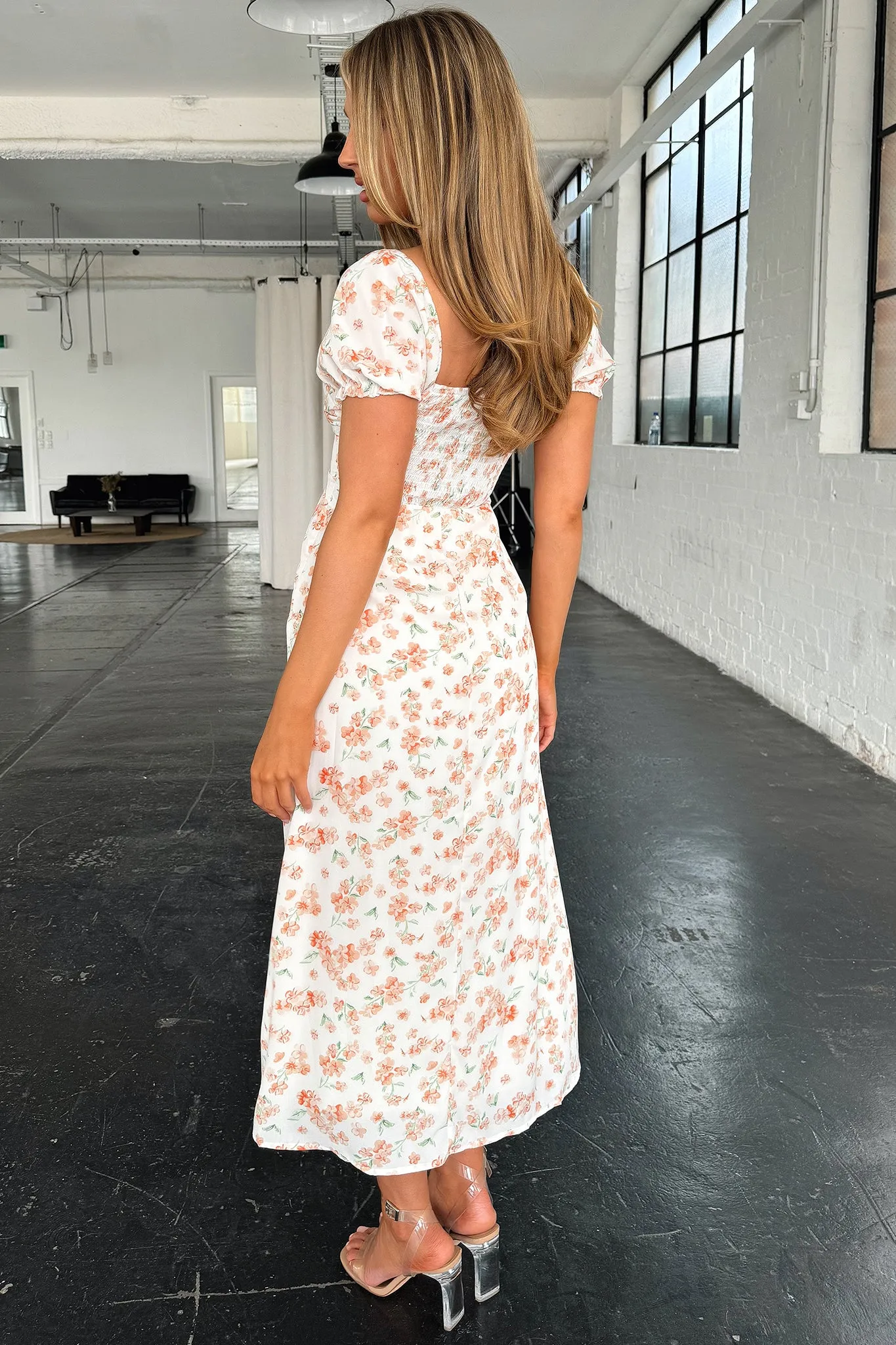 Solem Midi Dress - Orange Floral