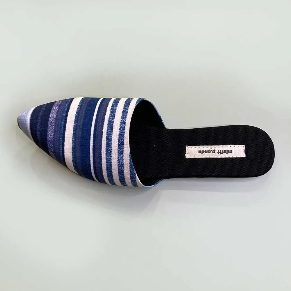 Stripe Printed Curved Mules | Hand-Crafted in R-Elan Fabric | Blue