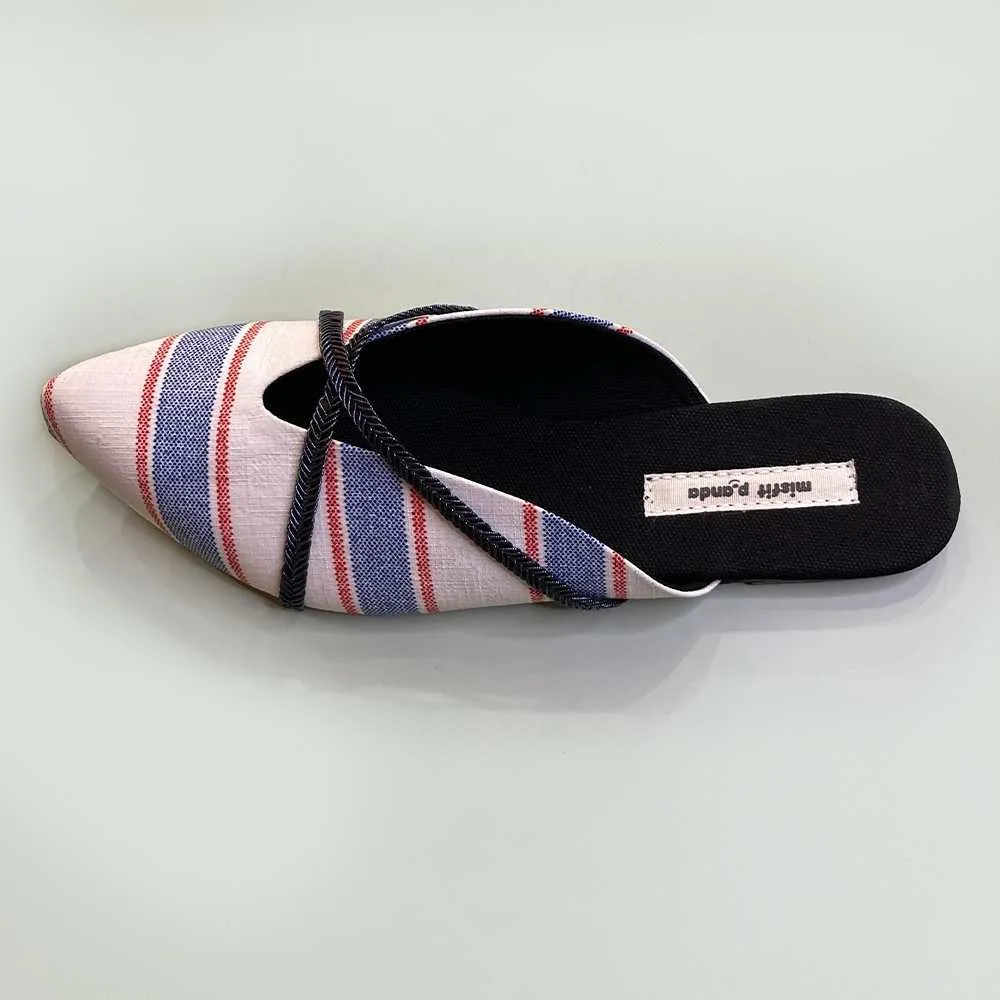 Stripe White Mules for Women | R-Elan Fabric | Smart & Urbane