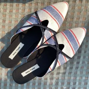 Stripe White Mules for Women | R-Elan Fabric | Smart & Urbane