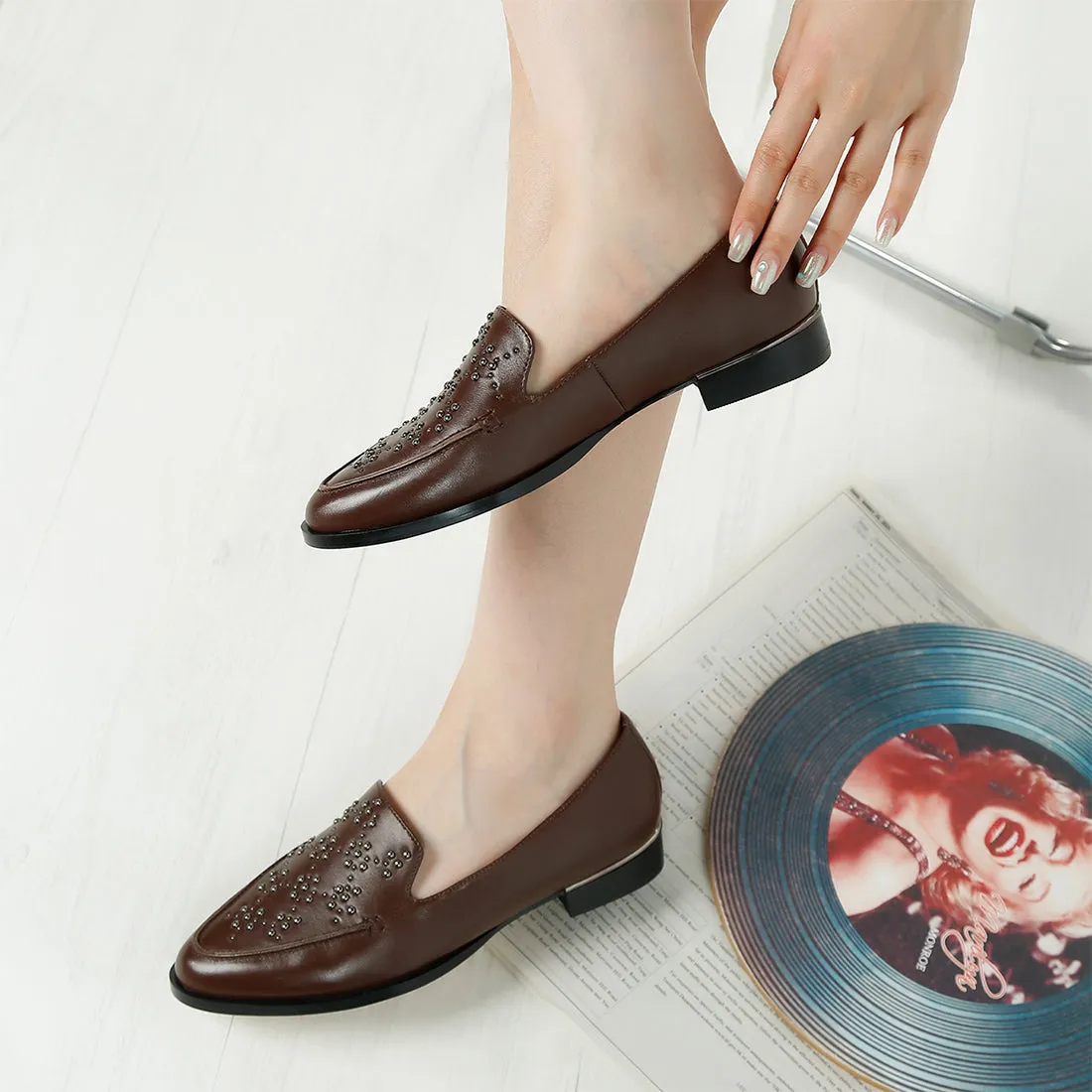 Studded Genuine Leather Loafers