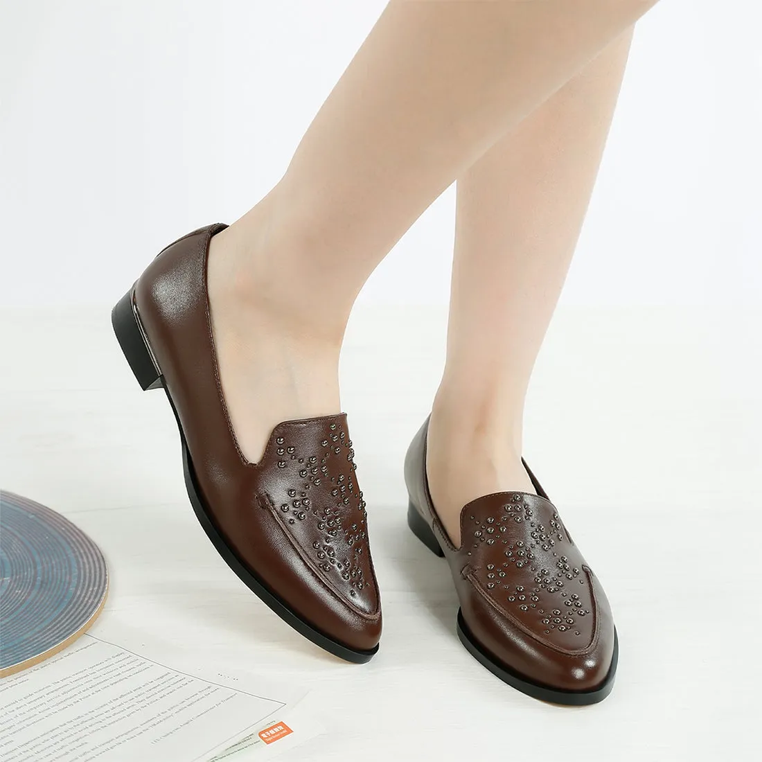 Studded Genuine Leather Loafers