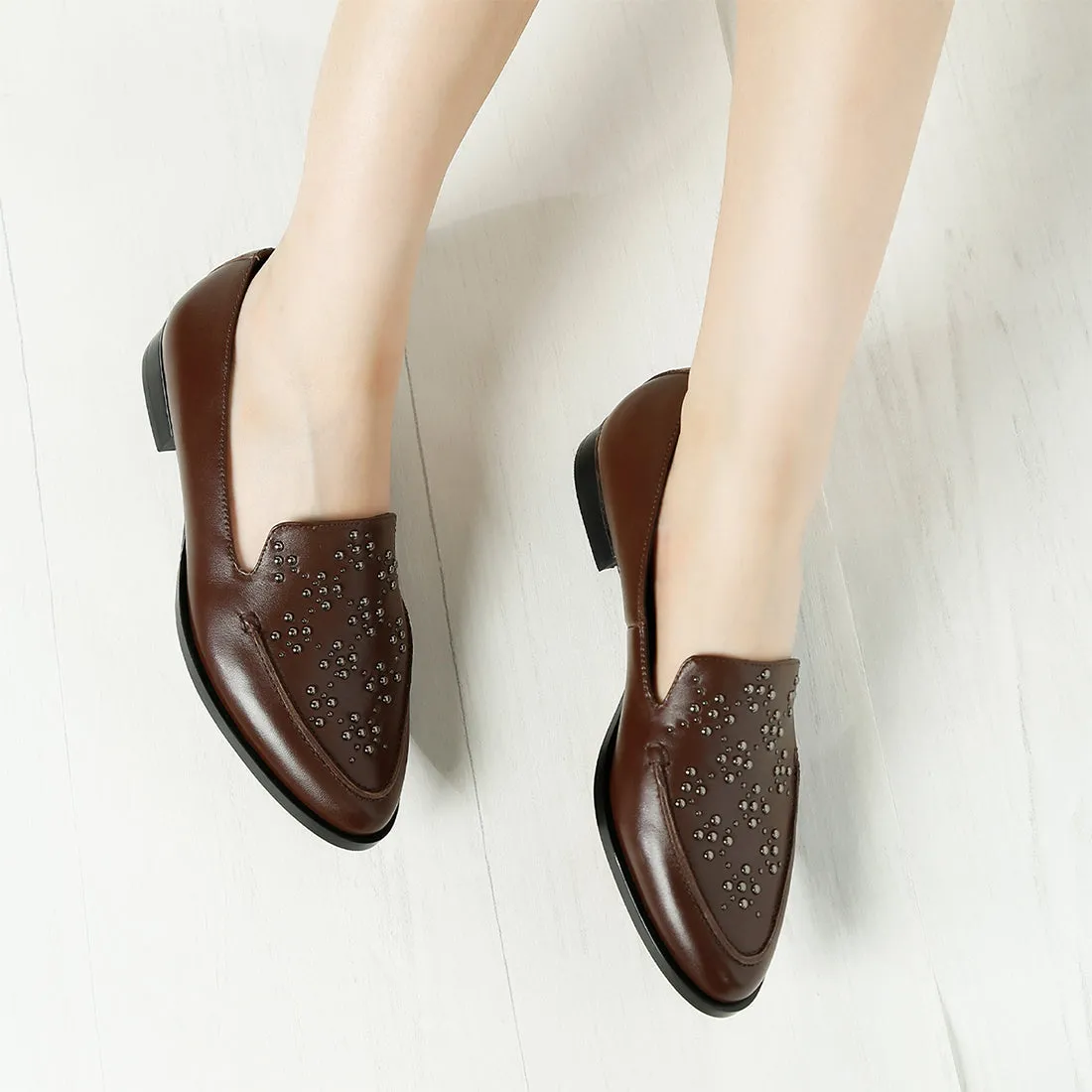 Studded Genuine Leather Loafers
