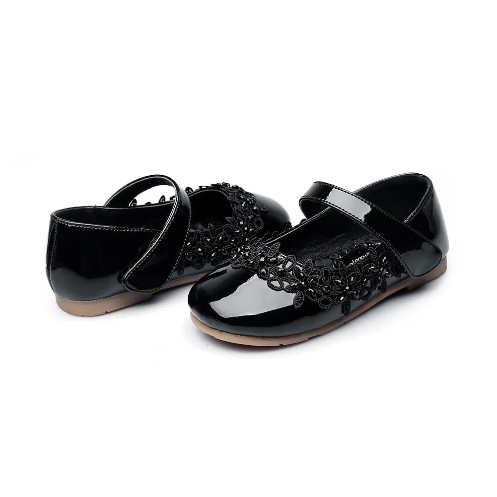 Toddler Princess Marry Jane Flat Flower Shoes Easy Strap (Toddler/Little Kid)
