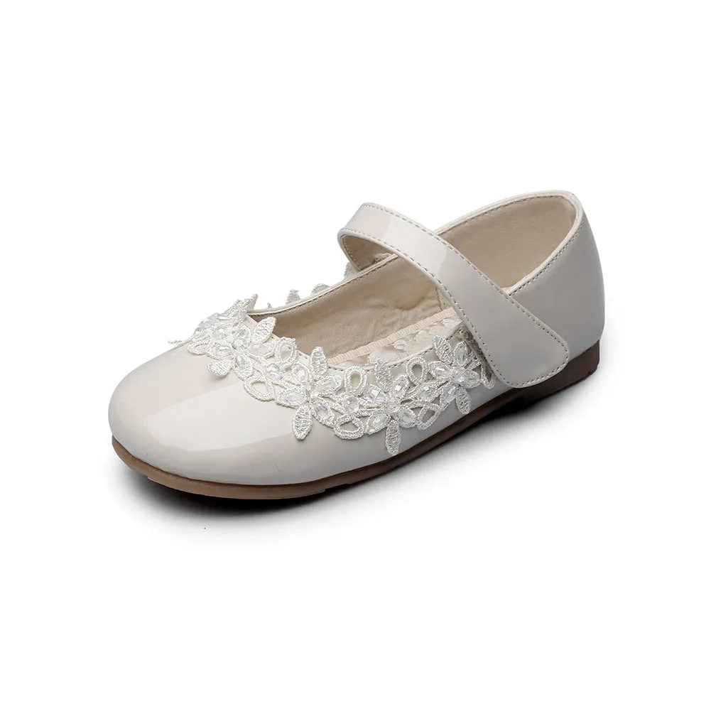 Toddler Princess Marry Jane Flat Flower Shoes Easy Strap (Toddler/Little Kid)