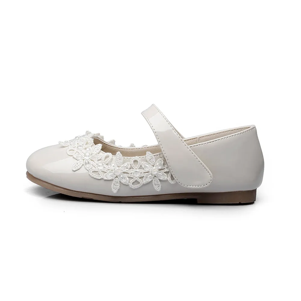 Toddler Princess Marry Jane Flat Flower Shoes Easy Strap (Toddler/Little Kid)
